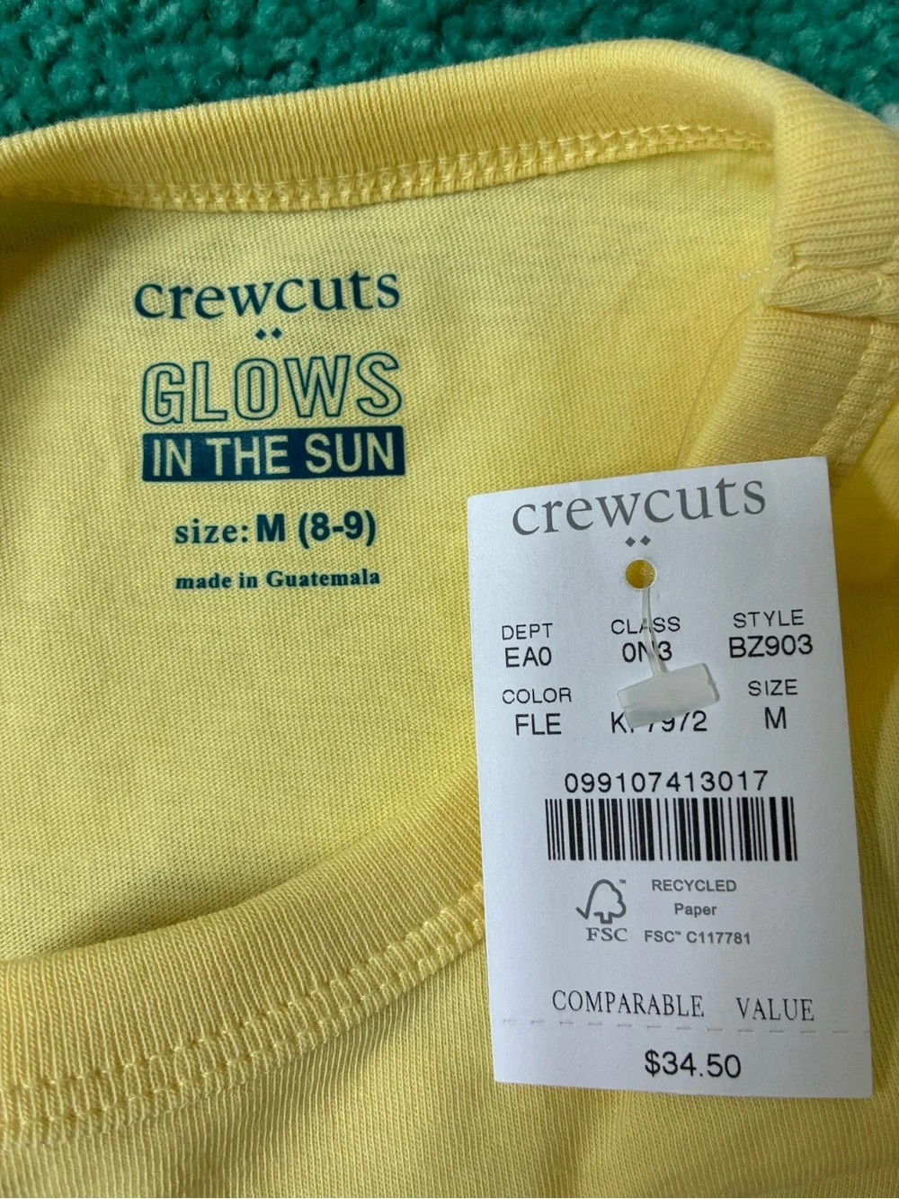 NWT J.Crew Factory Crewcuts Glow in the Sun Chameleon Tee (Yellow) Size M (8-9)